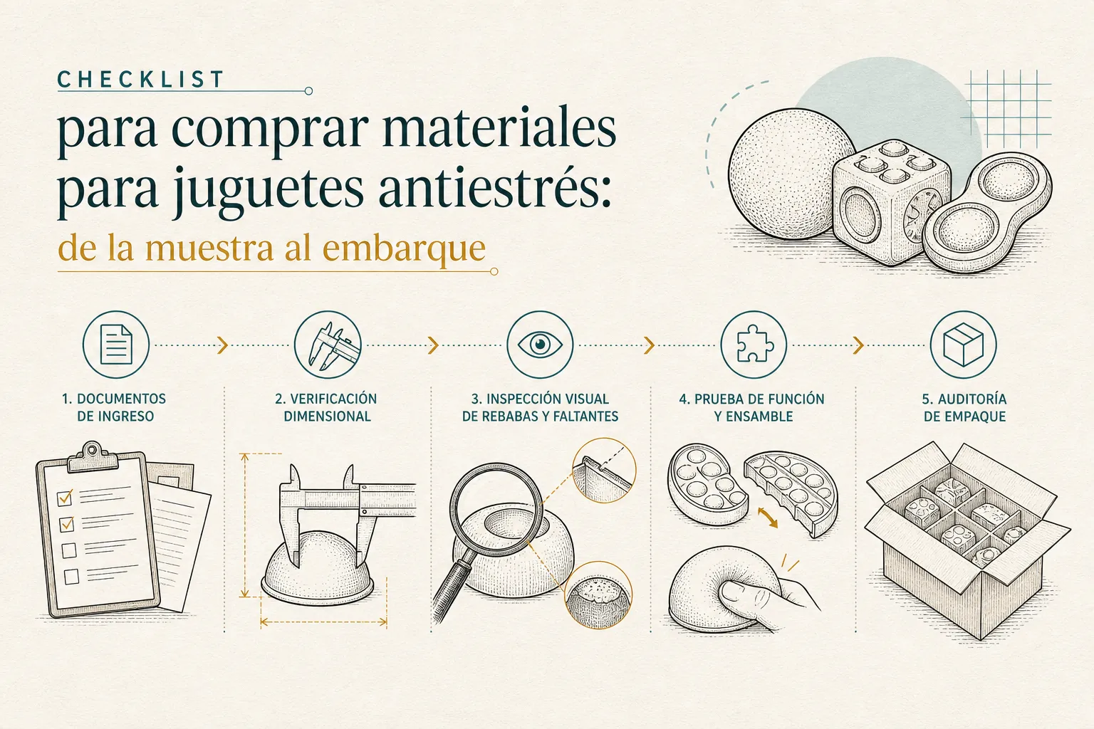 Explanatory diagram for Checklist para comprar materiales para juguetes antiestrés: de la muestra al emb