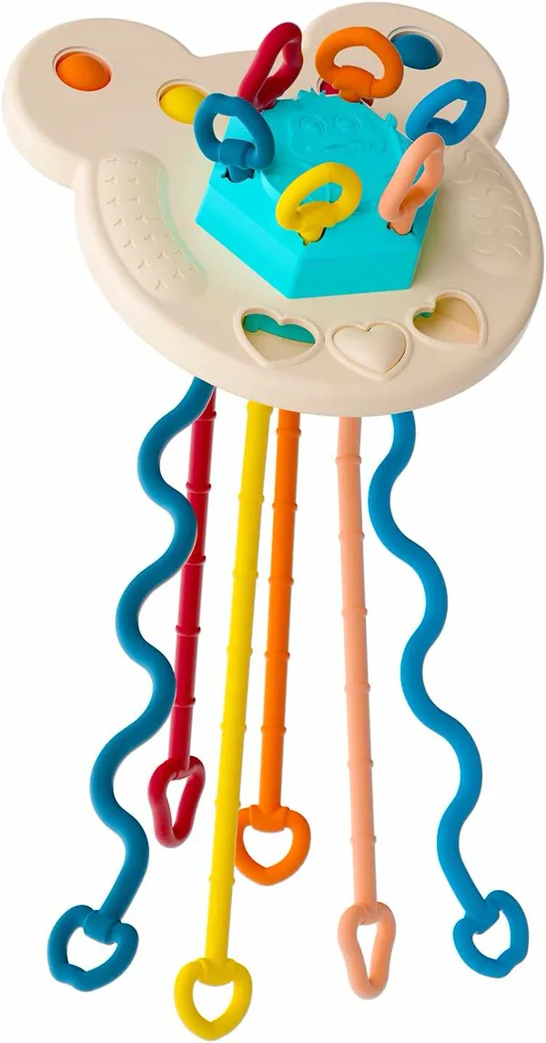 Juguete Sensorial de Silicona con Cuerdas para Bebé, Platillo Volador Interactivo