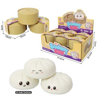 Mini Bun Squishy Blanco con Caja Exhibidora Tipo Vaporera – Apretitos