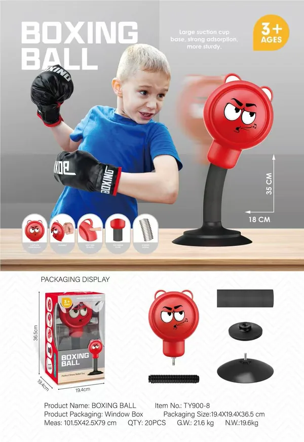Pelota de Boxeo de Escritorio Apretitos – Osito Cartoon, Base Ventosa Grande, Alivio de Estrés, Coordinación Mano-Ojo, 18*35*0 cm, 21.6 G.W.