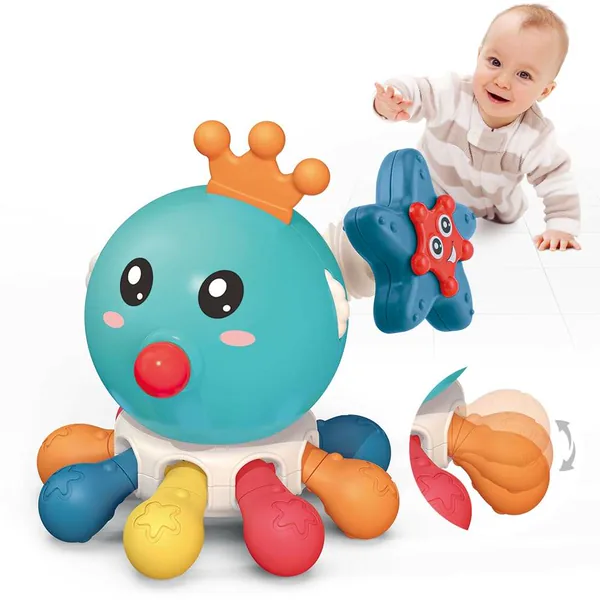 Juguete Sensorial de Tacto y Mordedor Montessori para Bebé Pulpo con Cuerdas y Sonajero