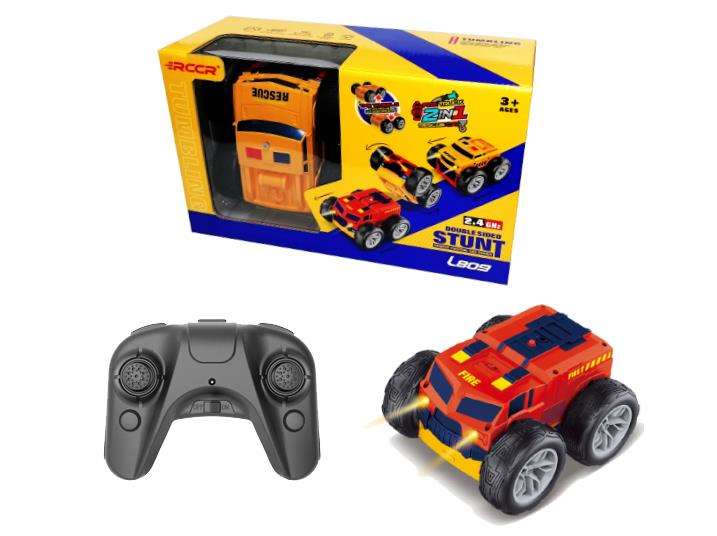 Coche RC de Rescate y Bomberos 2 en 1, Doble Cara, Volteos 360°