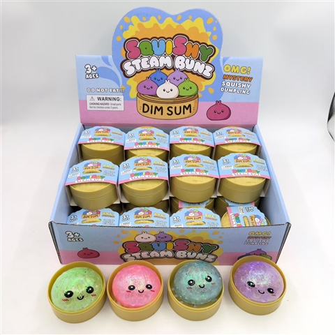 Baozi Squishy de Agua con Brillo y Perlas en Exhibidor de Vapor
