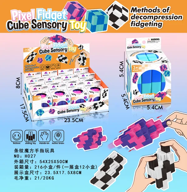 Cubo Antiestrés Tipo Rubik con Rayas – Juguete de Dedos (12 PIEZAS/CAJA)