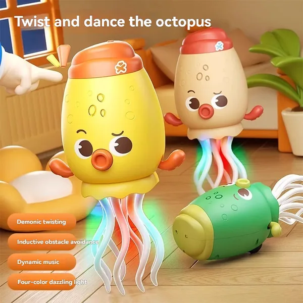 Pulpo Eléctrico Bailarín con Luces LED y Música, 8 Patas con Evasión de Obstáculos