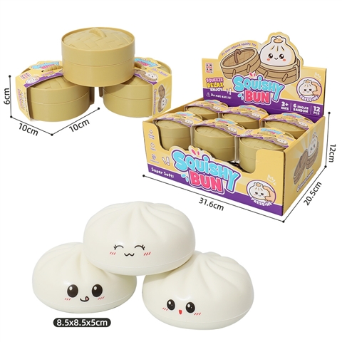 Mini Bun Squishy Blanco con Caja Exhibidora Tipo Vaporera – Apretitos